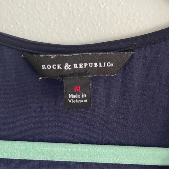 Rock & Republic Racerback Navy V Neck Tank Top with Studs Size Medium - Picture 2 of 5